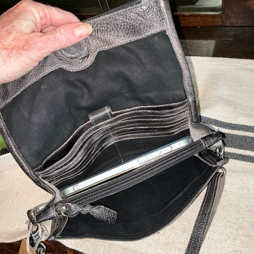 NWT Bed Stu Leather Amina Crossbody Clutch Wallet Black Rustic MSRP $185 - Picture 12 of 16